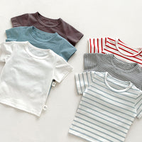 Load image into Gallery viewer, Baby Kid Girls Boys Solid Color Striped T-Shirts Wholesale 25040309
