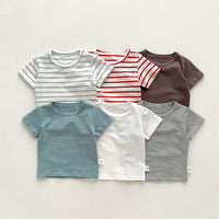 Load image into Gallery viewer, Baby Kid Girls Boys Solid Color Striped T-Shirts Wholesale 25040309
