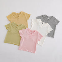 Load image into Gallery viewer, Baby Kid Girls Solid Color Muslin&amp;Ribbed T-Shirts Wholesale 25040318
