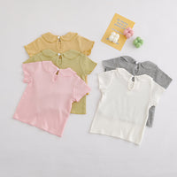 Load image into Gallery viewer, Baby Kid Girls Solid Color Muslin&amp;Ribbed T-Shirts Wholesale 25040318
