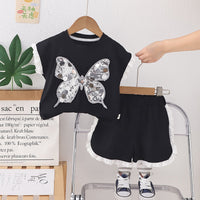 Load image into Gallery viewer, 2 Pieces Set Baby Kid Girls Butterfly Tank Tops And Solid Color Shorts Wholesale 25040333
