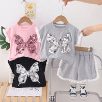 Load image into Gallery viewer, 2 Pieces Set Baby Kid Girls Butterfly Tank Tops And Solid Color Shorts Wholesale 25040333
