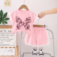 Load image into Gallery viewer, 2 Pieces Set Baby Kid Girls Butterfly Tank Tops And Solid Color Shorts Wholesale 25040333
