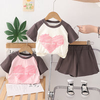 Load image into Gallery viewer, 2 Pieces Set Baby Kid Girls Letters Love heart Tops And Solid Color Shorts Wholesale 25040334
