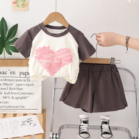 Load image into Gallery viewer, 2 Pieces Set Baby Kid Girls Letters Love heart Tops And Solid Color Shorts Wholesale 25040334
