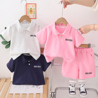 Load image into Gallery viewer, 2 Pieces Set Baby Kid Girls Boys Solid Color Letters Tops And Shorts Wholesale 25040335
