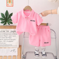 Load image into Gallery viewer, 2 Pieces Set Baby Kid Girls Boys Solid Color Letters Tops And Shorts Wholesale 25040335
