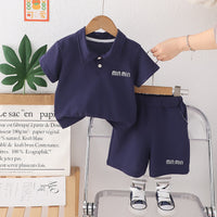Load image into Gallery viewer, 2 Pieces Set Baby Kid Girls Boys Solid Color Letters Tops And Shorts Wholesale 25040335
