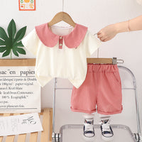 Load image into Gallery viewer, 2 Pieces Set Baby Kid Girls Color-blocking Tops And Checked Shorts Wholesale 25040336

