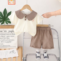 Load image into Gallery viewer, 2 Pieces Set Baby Kid Girls Color-blocking Tops And Checked Shorts Wholesale 25040336
