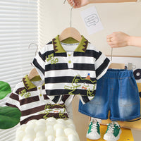 Load image into Gallery viewer, 2 Pieces Set Baby Kid Boys Striped Letters Tops And Solid Color Shorts Wholesale 25040341
