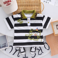 Load image into Gallery viewer, 2 Pieces Set Baby Kid Boys Striped Letters Tops And Solid Color Shorts Wholesale 25040341
