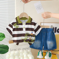 Load image into Gallery viewer, 2 Pieces Set Baby Kid Boys Striped Letters Tops And Solid Color Shorts Wholesale 25040341
