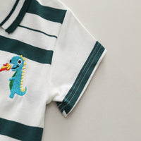 Load image into Gallery viewer, 2 Pieces Set Baby Kid Boys Striped Dinosaur Tops And Solid Color Shorts Wholesale 25040344
