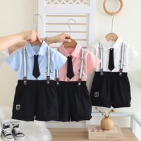 Load image into Gallery viewer, 2 Pieces Set Baby Kid Boys Letters Shirts And Solid Color Shorts Wholesale 25040351
