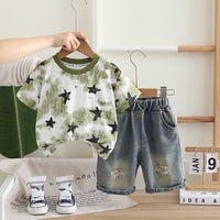 Load image into Gallery viewer, 2 Pieces Set Baby Kid Boys Color-blocking Star Tops And Solid Color Shorts Wholesale 25040352
