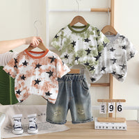 Load image into Gallery viewer, 2 Pieces Set Baby Kid Boys Color-blocking Star Tops And Solid Color Shorts Wholesale 25040352
