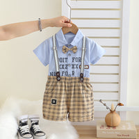 Load image into Gallery viewer, 2 Pieces Set Baby Kid Boys Letters Shirts And Checked Shorts Wholesale 25040355
