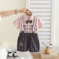Load image into Gallery viewer, 2 Pieces Set Baby Kid Boys Letters Shirts And Checked Shorts Wholesale 25040355
