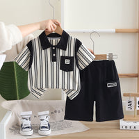 Load image into Gallery viewer, 2 Pieces Set Baby Kid Boys Striped Tops And Solid Color Shorts Wholesale 25040356
