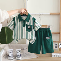 Load image into Gallery viewer, 2 Pieces Set Baby Kid Boys Striped Tops And Solid Color Shorts Wholesale 25040356
