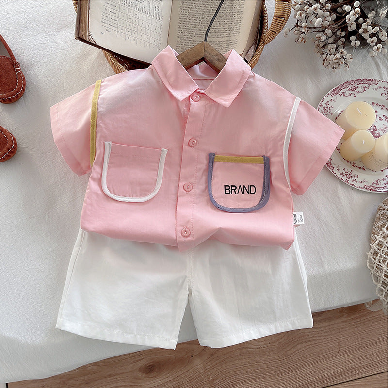2 Pieces Set Baby Kid Boys Letters Shirts And Solid Color Shorts Wholesale 25040357