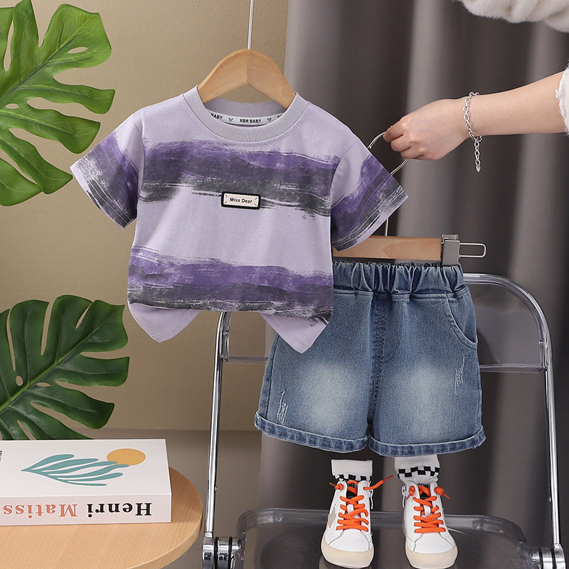 2 Pieces Set Baby Kid Boys Color-blocking Tops And Solid Color Shorts Wholesale 25040358