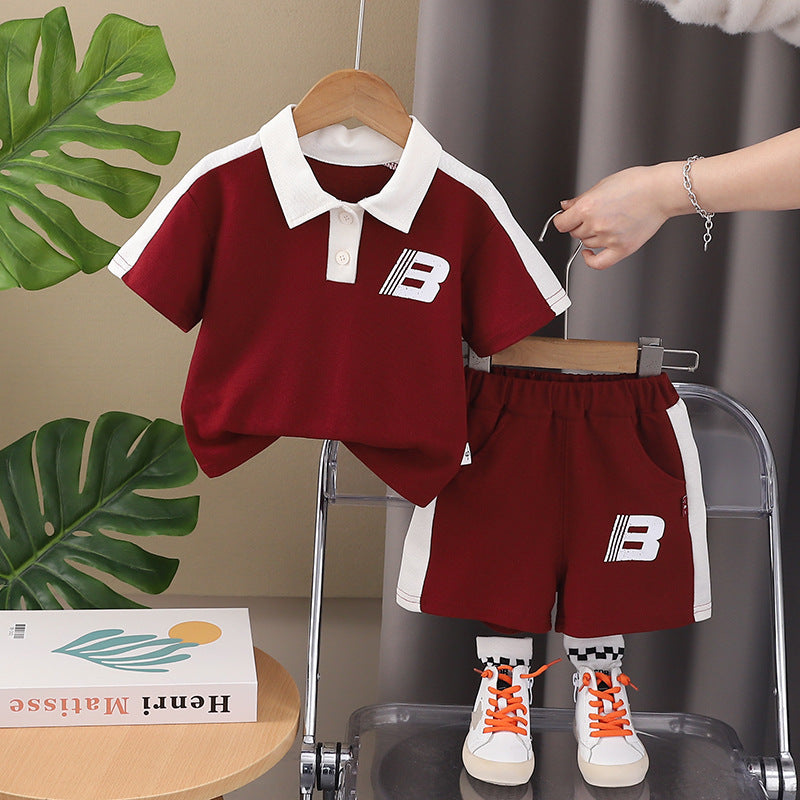 2 Pieces Set Baby Kid Boys Letters Color-blocking Tops And Shorts Wholesale 25040359