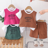Load image into Gallery viewer, 2 Pieces Set Baby Kid Girls Boys Letters Tops And Solid Color Shorts Wholesale 25040361
