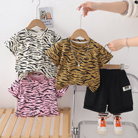 Load image into Gallery viewer, 2 Pieces Set Baby Kid Girls Boys Leopard Tops And Solid Color Shorts Wholesale 25040362
