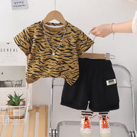 Load image into Gallery viewer, 2 Pieces Set Baby Kid Girls Boys Leopard Tops And Solid Color Shorts Wholesale 25040362

