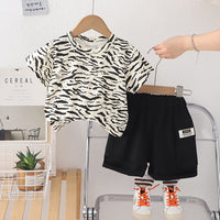 Load image into Gallery viewer, 2 Pieces Set Baby Kid Girls Boys Leopard Tops And Solid Color Shorts Wholesale 25040362

