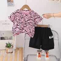 Load image into Gallery viewer, 2 Pieces Set Baby Kid Girls Boys Leopard Tops And Solid Color Shorts Wholesale 25040362
