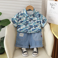 Load image into Gallery viewer, 2 Pieces Set Baby Kid Boys Color-blocking Shirts And Solid Color Shorts Wholesale 25040363
