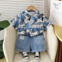 Load image into Gallery viewer, 2 Pieces Set Baby Kid Boys Color-blocking Shirts And Solid Color Shorts Wholesale 25040363
