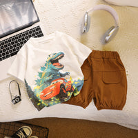 Load image into Gallery viewer, 2 Pieces Set Baby Kid Boys Dinosaur Tops And Solid Color Shorts Wholesale 25040364
