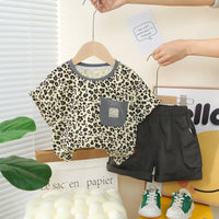 Load image into Gallery viewer, 2 Pieces Set Baby Kid Girls Boys Leopard Tops And Solid Color Shorts Wholesale 25040365
