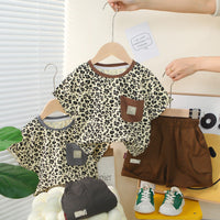 Load image into Gallery viewer, 2 Pieces Set Baby Kid Girls Boys Leopard Tops And Solid Color Shorts Wholesale 25040365
