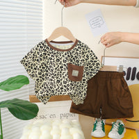 Load image into Gallery viewer, 2 Pieces Set Baby Kid Girls Boys Leopard Tops And Solid Color Shorts Wholesale 25040365
