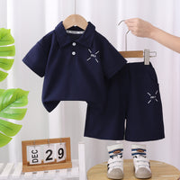 Load image into Gallery viewer, 2 Pieces Set Baby Kid Boys Solid Color Letters Polo Shirts And Shorts Wholesale 25040366
