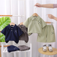 Load image into Gallery viewer, 2 Pieces Set Baby Kid Boys Solid Color Letters Polo Shirts And Shorts Wholesale 25040366

