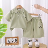 Load image into Gallery viewer, 2 Pieces Set Baby Kid Boys Solid Color Letters Polo Shirts And Shorts Wholesale 25040366
