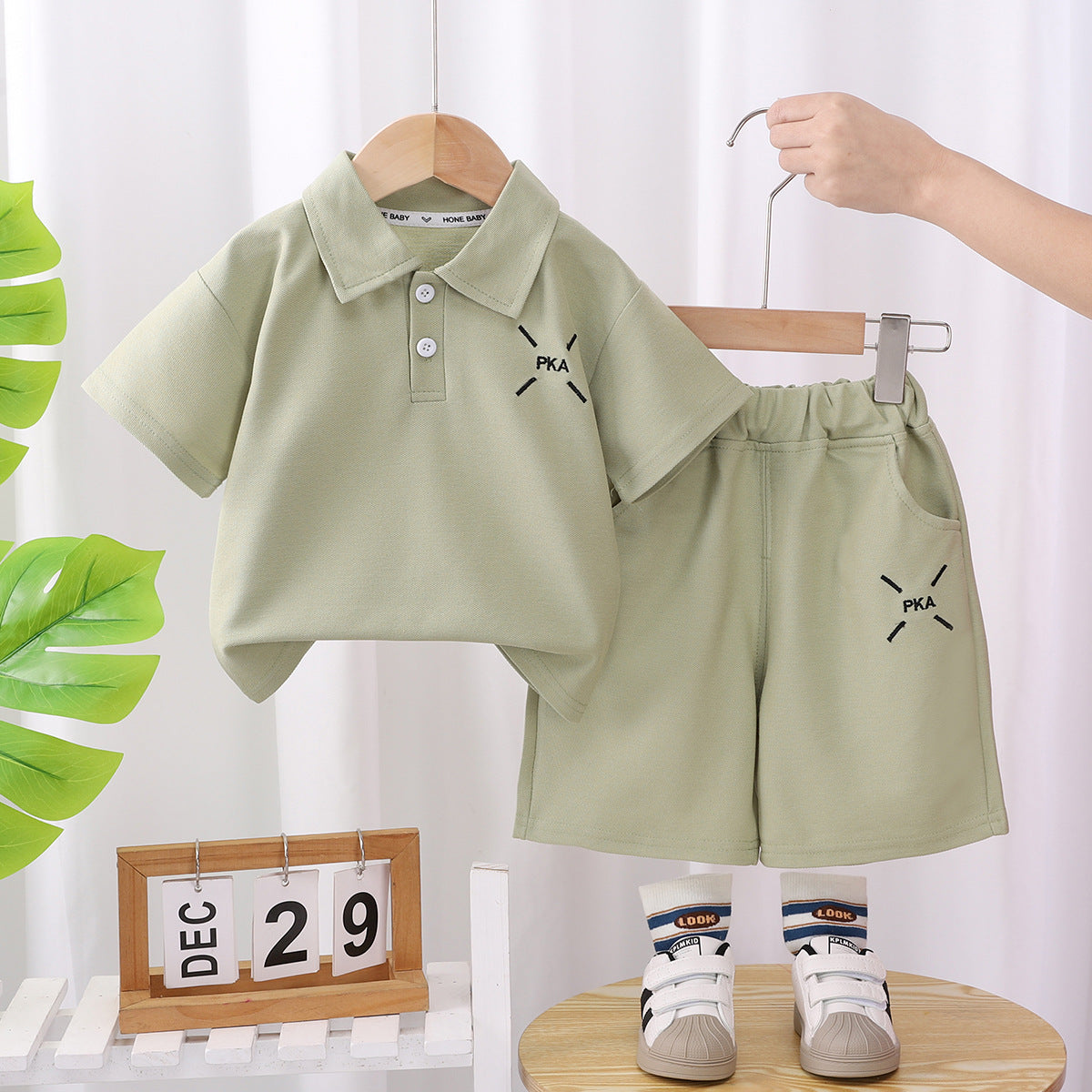 2 Pieces Set Baby Kid Boys Solid Color Letters Polo Shirts And Shorts Wholesale 25040366