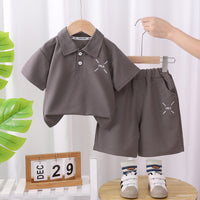 Load image into Gallery viewer, 2 Pieces Set Baby Kid Boys Solid Color Letters Polo Shirts And Shorts Wholesale 25040366

