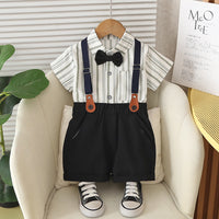 Load image into Gallery viewer, 2 Pieces Set Baby Kid Boys Striped Shirts And Solid Color Shorts Wholesale 25040369
