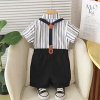 Load image into Gallery viewer, 2 Pieces Set Baby Kid Boys Striped Shirts And Solid Color Shorts Wholesale 25040369
