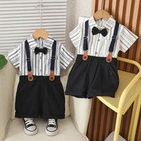 Load image into Gallery viewer, 2 Pieces Set Baby Kid Boys Striped Shirts And Solid Color Shorts Wholesale 25040369
