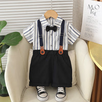 Load image into Gallery viewer, 2 Pieces Set Baby Kid Boys Striped Shirts And Solid Color Shorts Wholesale 25040369
