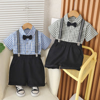 Load image into Gallery viewer, 2 Pieces Set Baby Kid Boys Checked Shirts And Solid Color Shorts Wholesale 25040370
