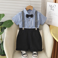 Load image into Gallery viewer, 2 Pieces Set Baby Kid Boys Checked Shirts And Solid Color Shorts Wholesale 25040370
